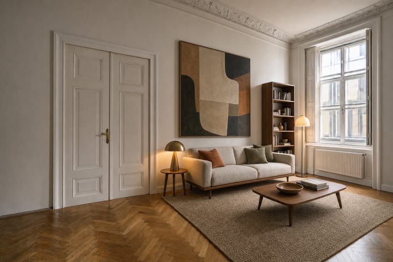 Home Staging in Wien — Zinshaus-Wohnzimmer, Josefstadt