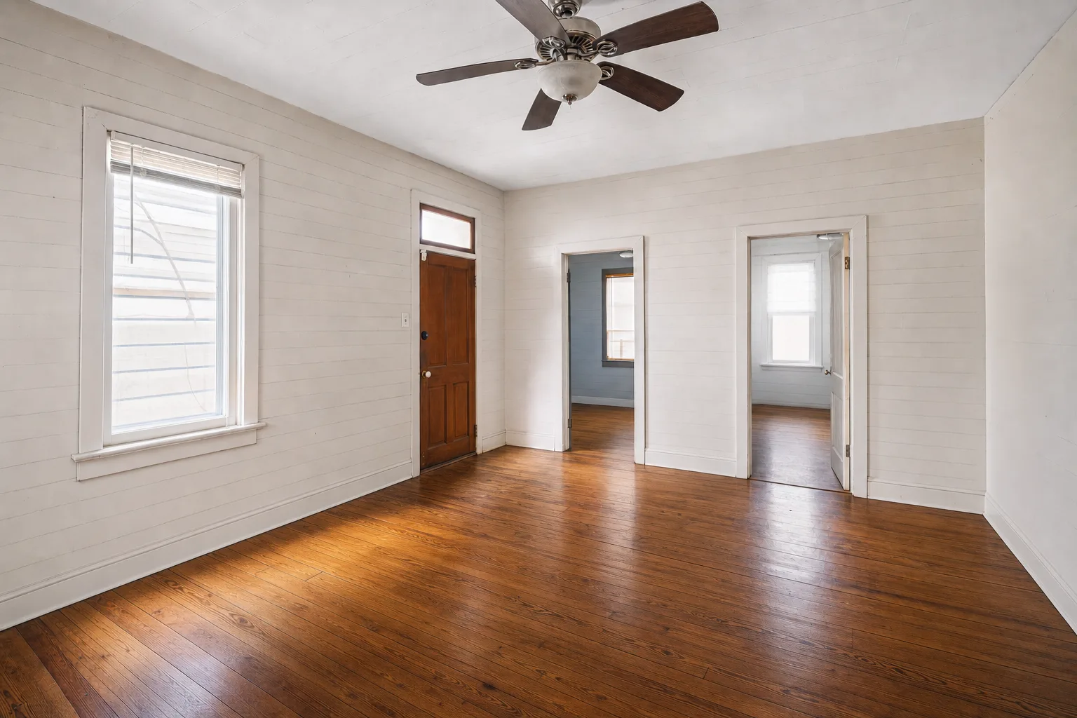 Bungalow living room, East Austin — Decluttered