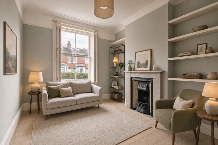 Virtual home staging in Cambridge — Victorian terrace sitting room, Romsey