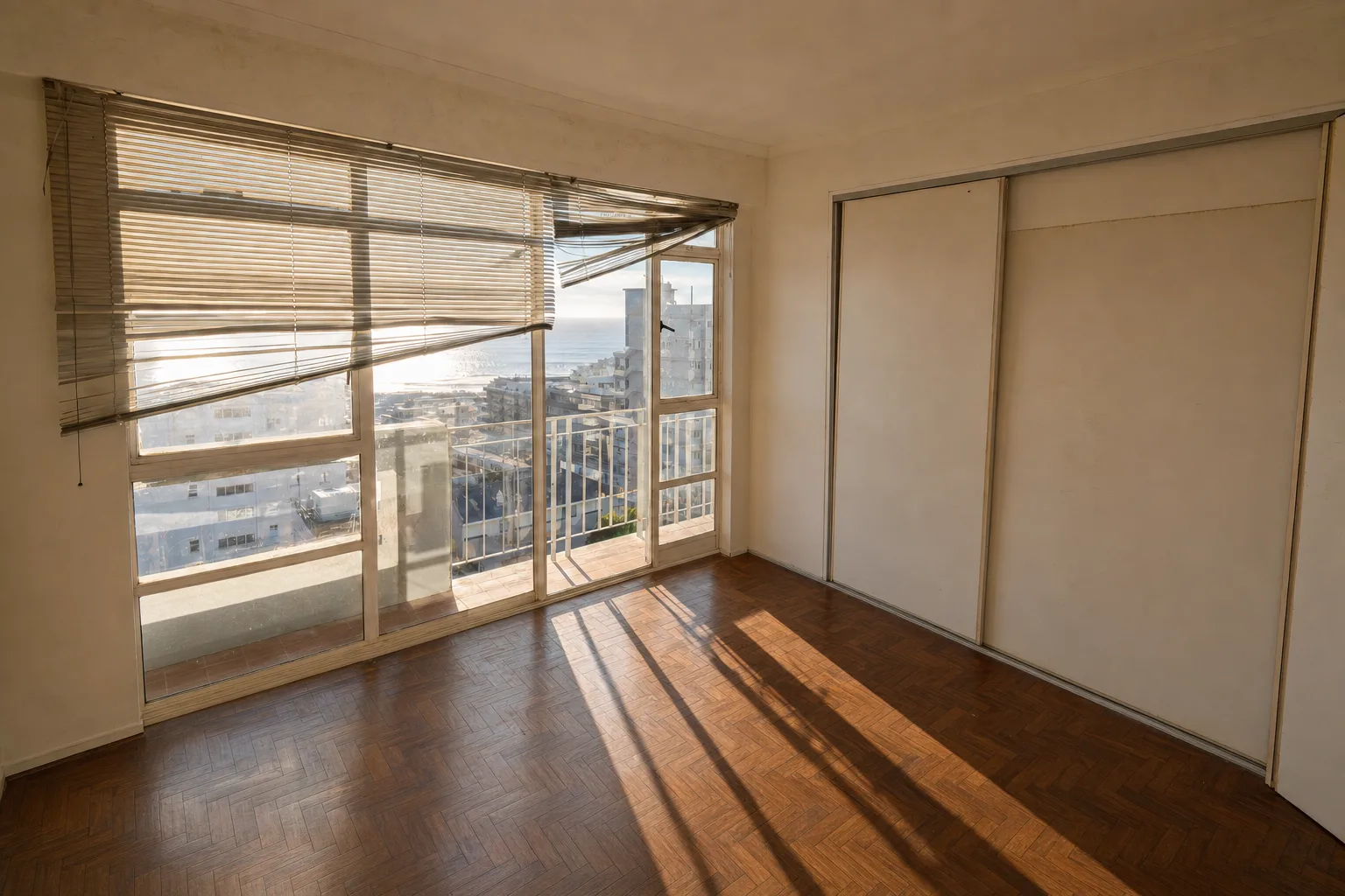 Sectional-title flat bedroom, Sea Point — Decluttered