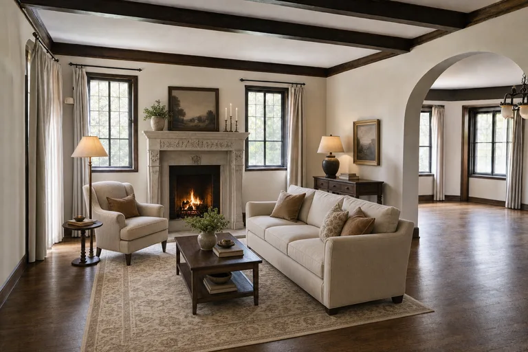 Virtual home staging in Dallas — Tudor living room, M Streets