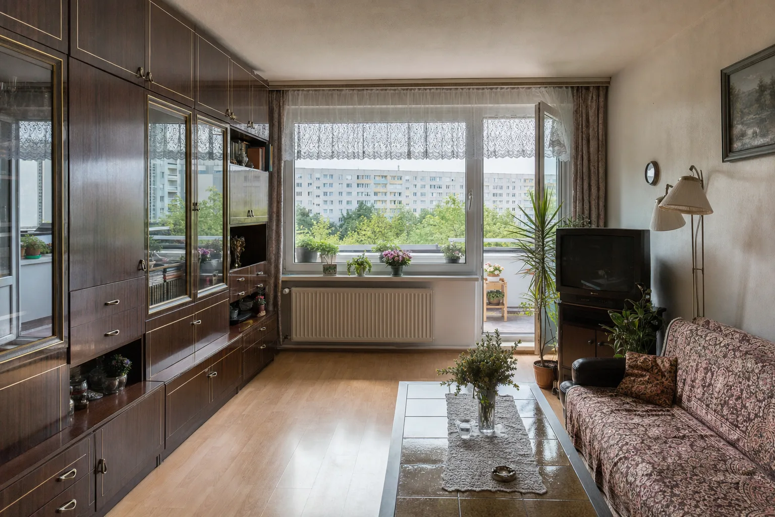 Plattenbau-Wohnzimmer mit Loggia, Gorbitz — Original