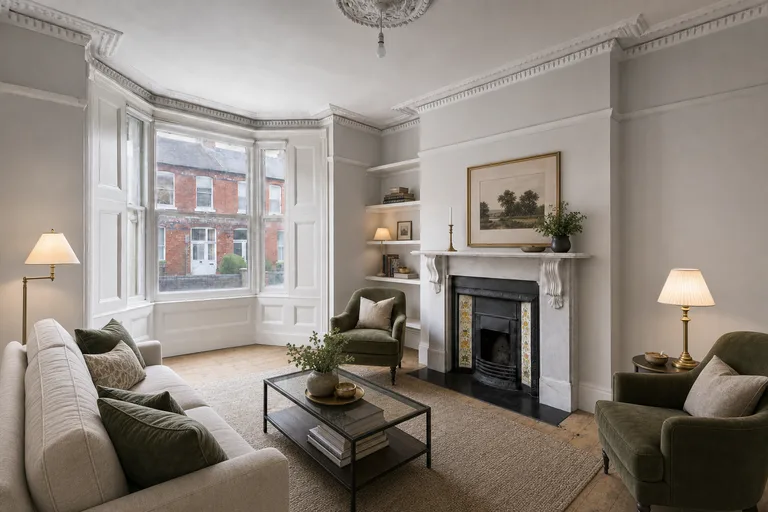 Virtual home staging in Dublin — Victorian redbrick reception room, Ranelagh