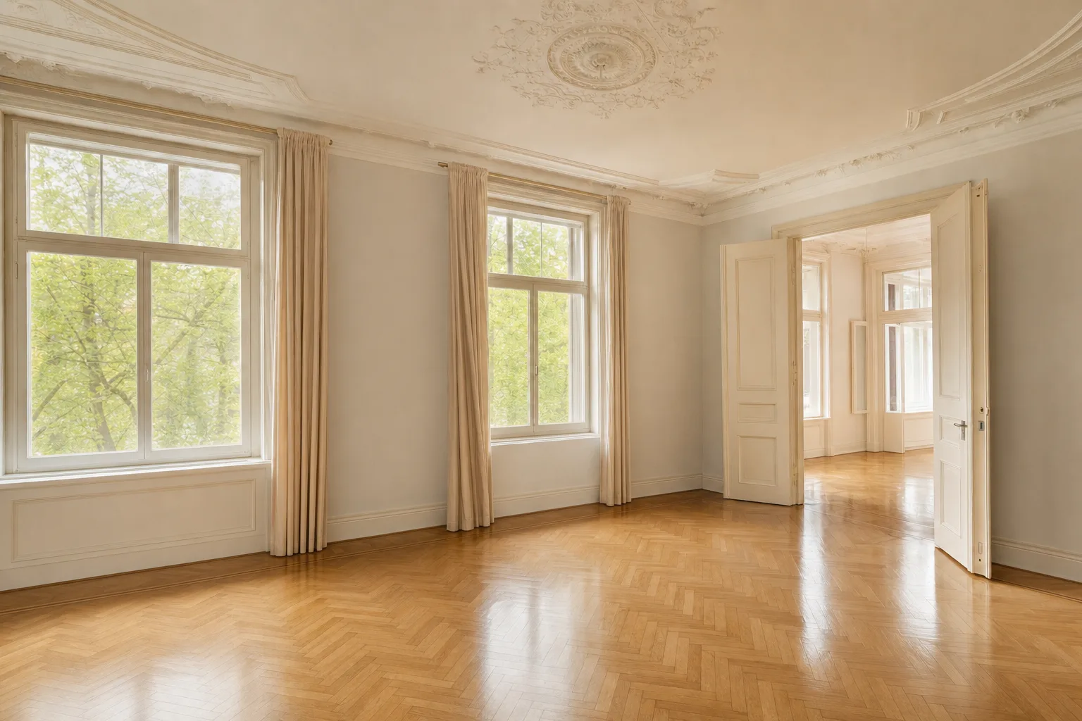 Jugendstil-Wohnzimmer, Oberkassel — Entrümpelt