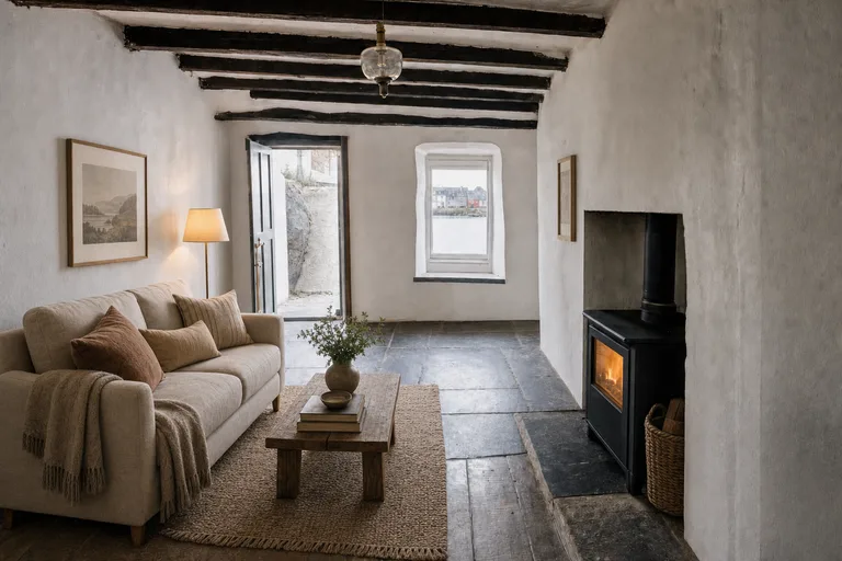 Virtual home staging in Galway — Fisherman's cottage living room, the Claddagh