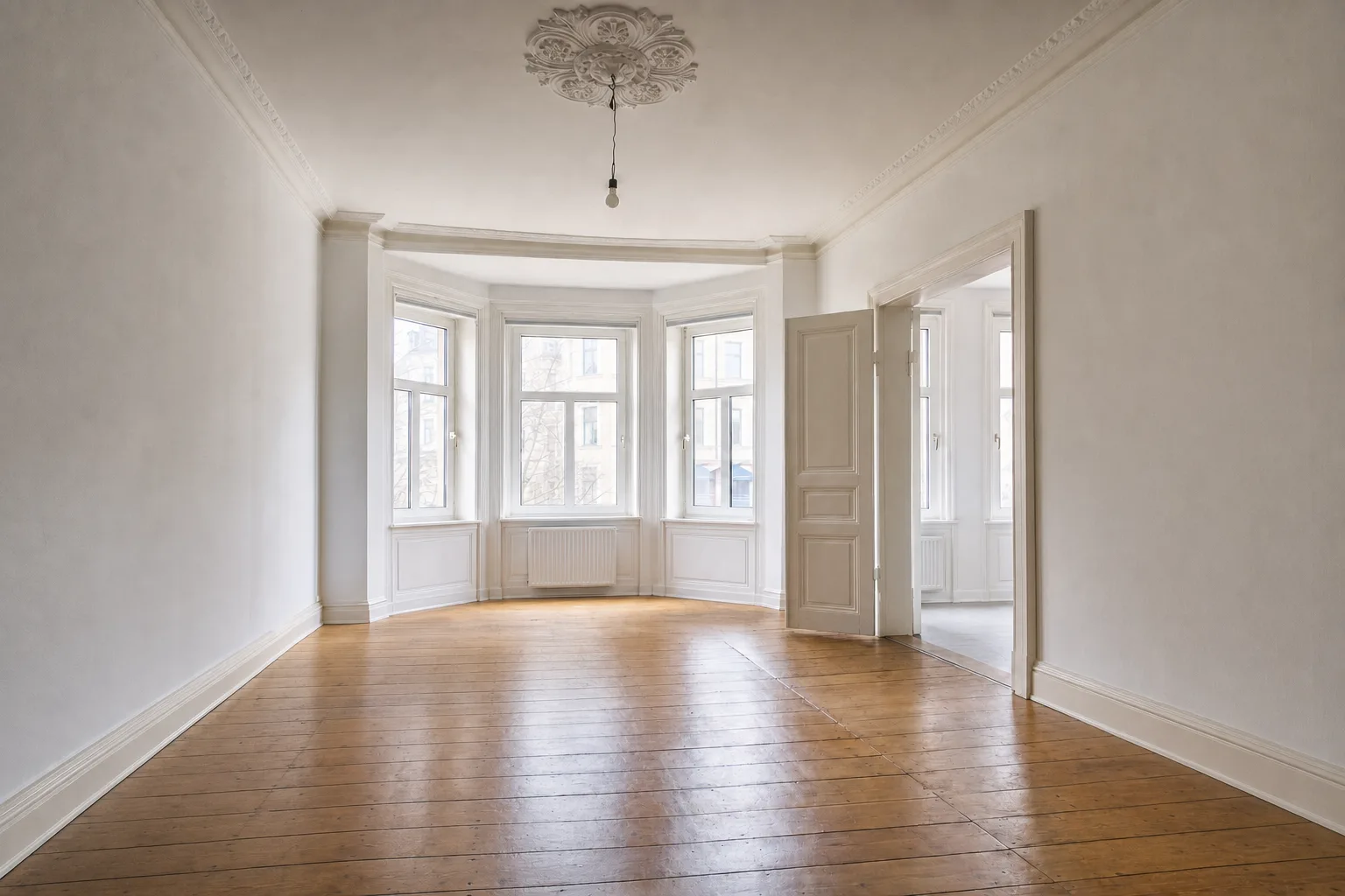 Wohnzimmer mit Erker, Schleußig — Entrümpelt