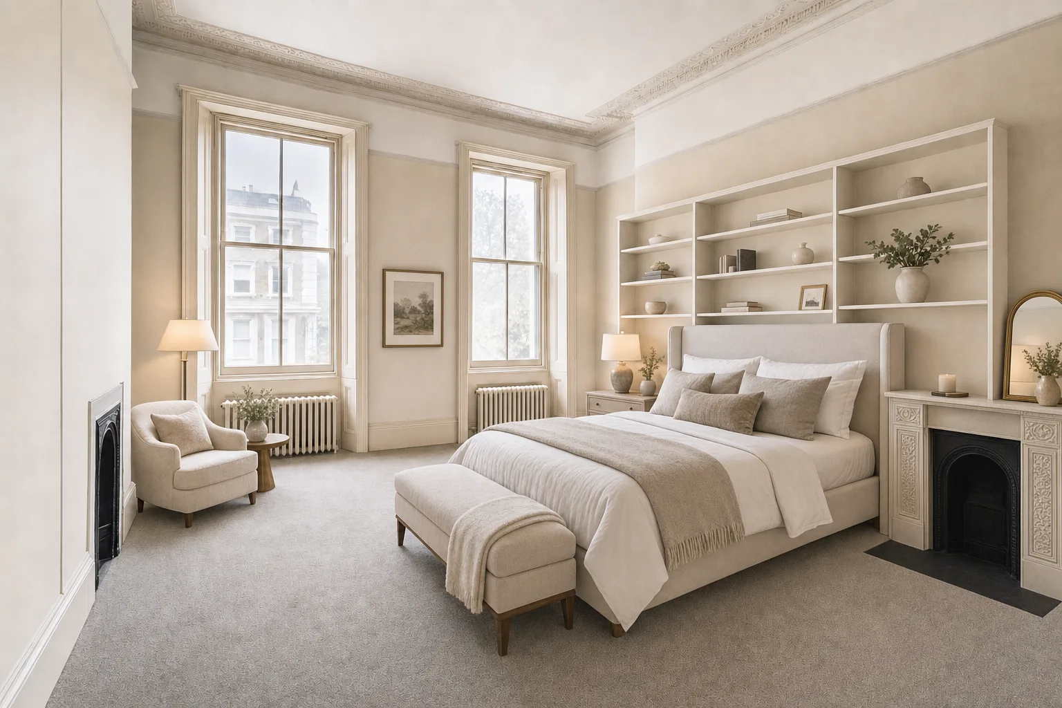 Mansion flat bedroom, west London — Staged