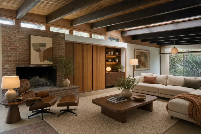 Virtual home staging in Los Angeles — Mid-century living room, Silver Lake