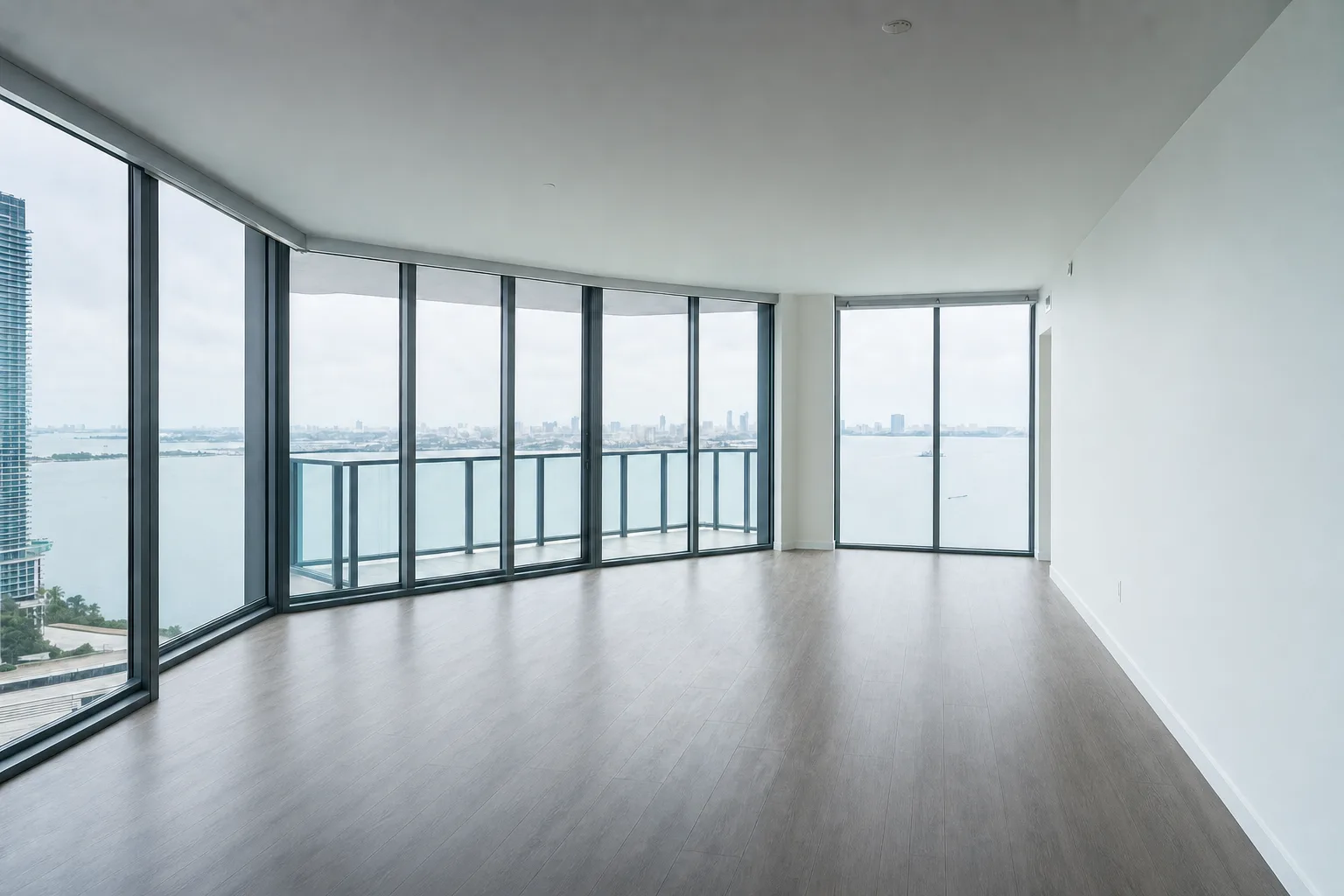 Waterfront condo living room, Brickell — Decluttered