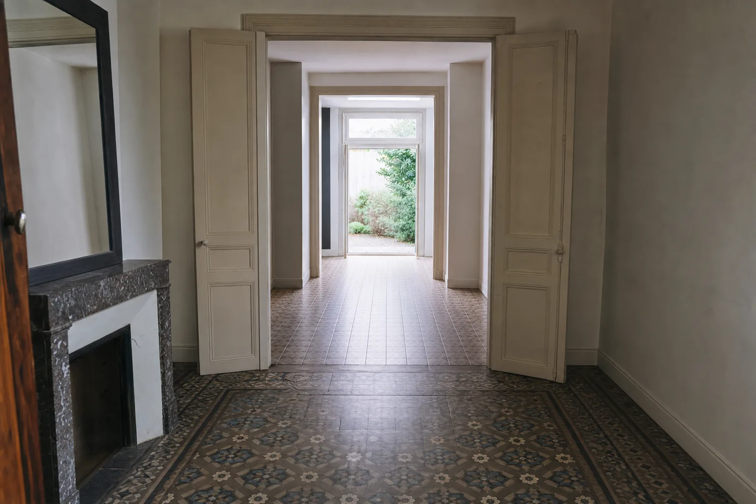 Enfilade d'échoppe ouverte au fond sur un petit jardin clos — Désencombré