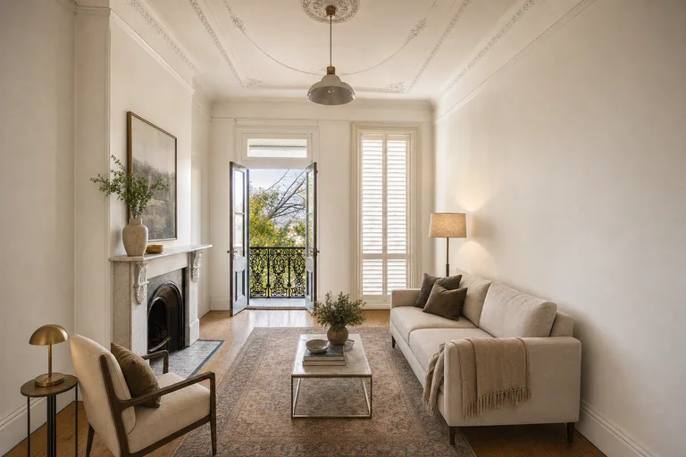 Virtual home staging in Sydney — Victorian terrace living room, Surry Hills