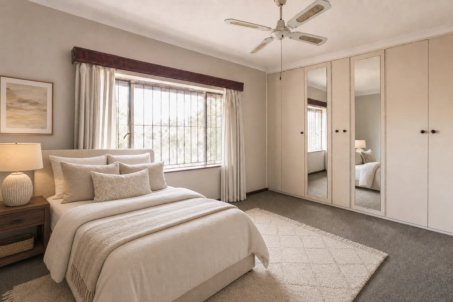 Face-brick family bedroom, Pioneers Park — Staged