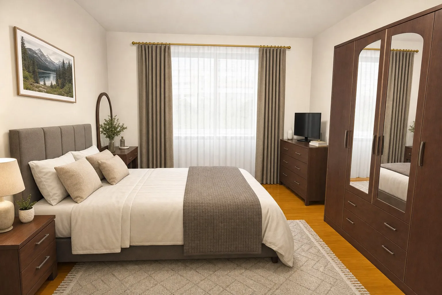 A dated CGI bedroom and its modern photorealistic version — Photorealistic
