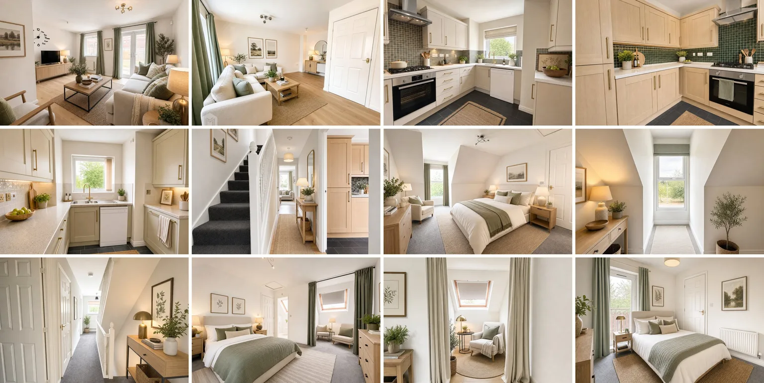 Grid of the staged rooms of the Swinton listing