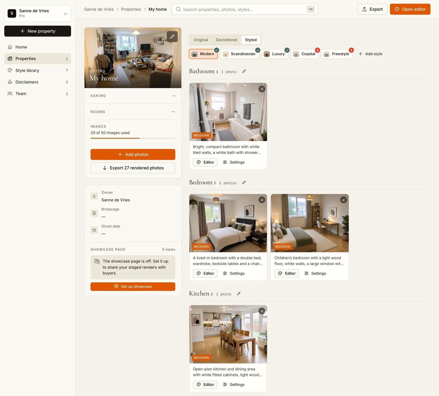 The Original tab with photos grouped into rooms