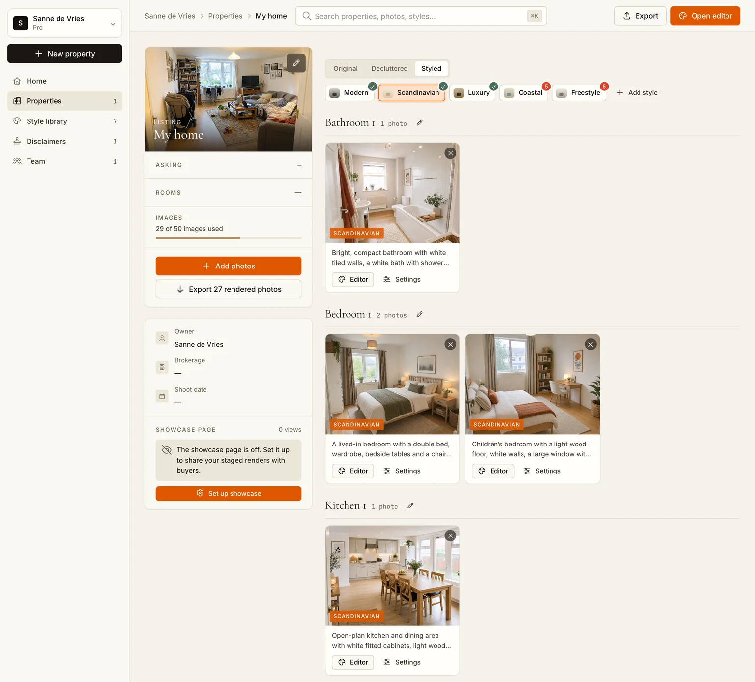 The Styled tab showing the rooms in the Scandinavian style