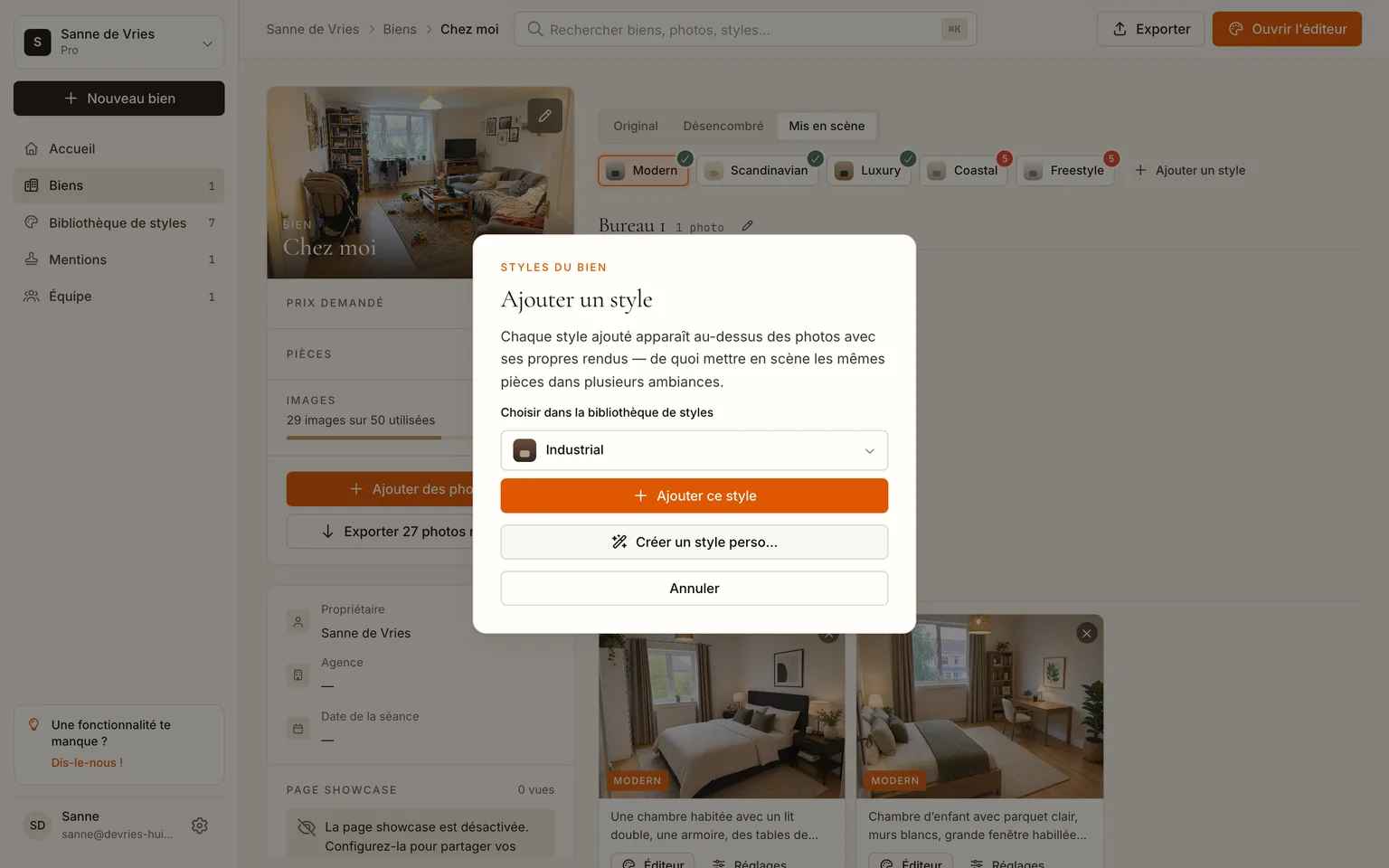 La fenêtre Ajouter un style avec le menu déroulant de la bibliothèque