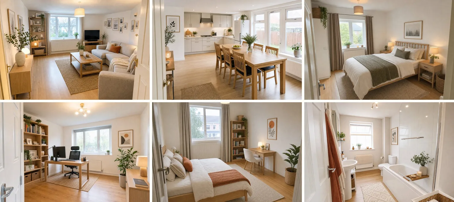 Alle sechs Räume des Hauses im skandinavischen Stil