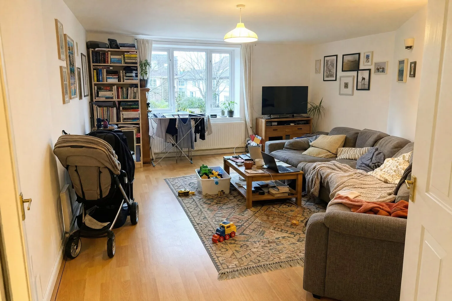 Living room before and after virtual decluttering — Before