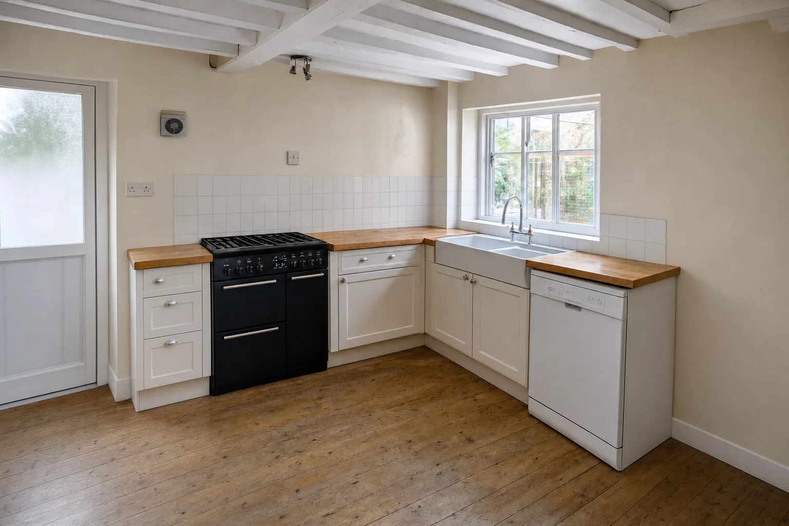 A compact older kitchen with a range cooker — Decluttered