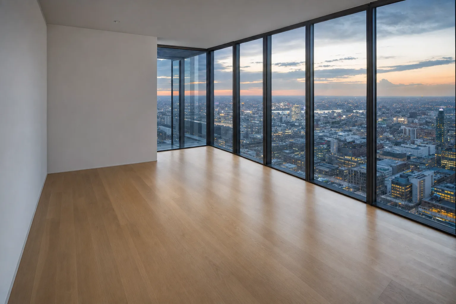 Un penthouse au-dessus de la ville, au crépuscule — Désencombré