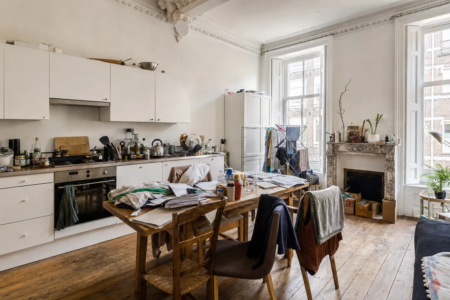 A period kitchen-diner with a marble fireplace — Original