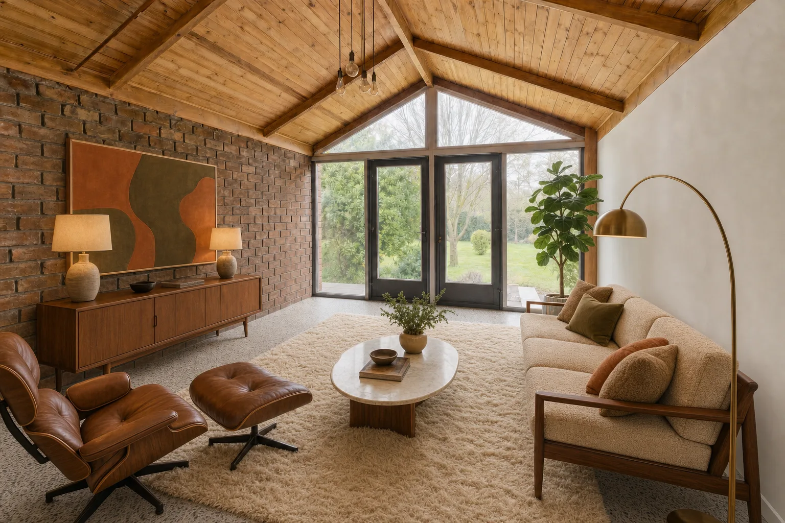 Un bungalow aux parois vitrées et sol en terrazzo — Dans ce style